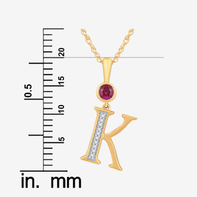 K Womens Lab Created Red Ruby 14K Gold Over Silver Pendant Necklace