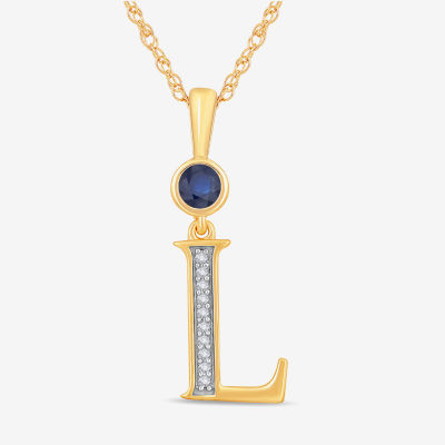 L" Womens Lab Created Blue Sapphire 14K Gold Over Silver Pendant Necklace