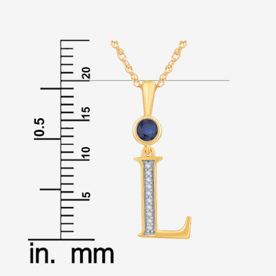 L" Womens Lab Created Blue Sapphire 14K Gold Over Silver Pendant Necklace