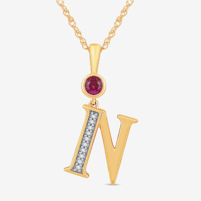 N Womens Lab Created Red Ruby 14K Gold Over Silver Pendant Necklace