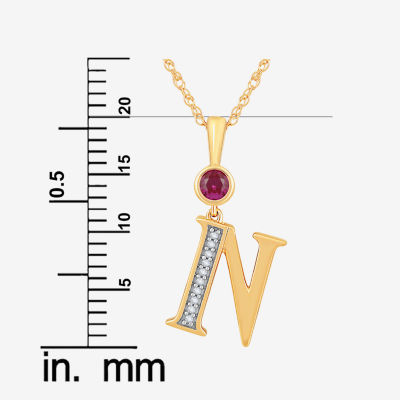 N Womens Lab Created Red Ruby 14K Gold Over Silver Pendant Necklace