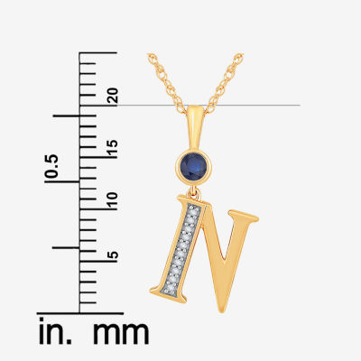 N" Womens Lab Created Blue Sapphire 14K Gold Over Silver Pendant Necklace