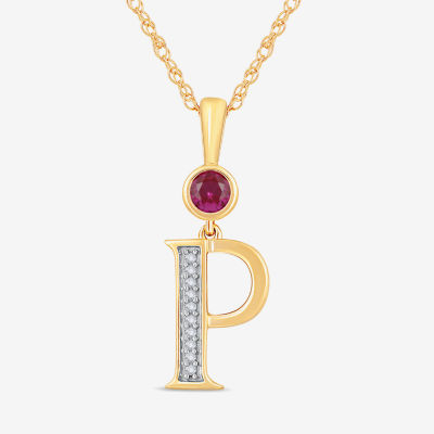 Womens Lab Created Red Ruby 14K Gold Over Silver Pendant Necklace