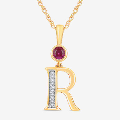 R Womens Lab Created Red Ruby 14K Gold Over Silver Pendant Necklace