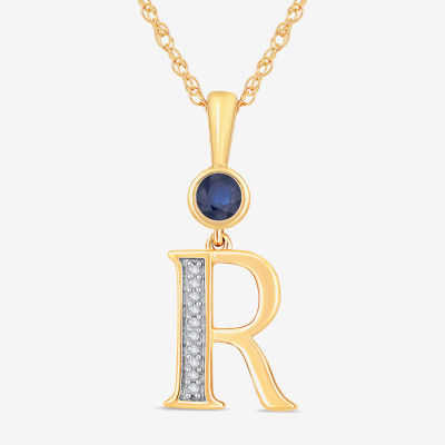 R Womens Lab Created Blue Sapphire 14K Gold Over Silver Pendant Necklace