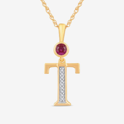 T Womens Lab Created Red Ruby 14K Gold Over Silver Pendant Necklace