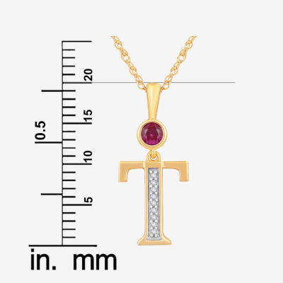 T Womens Lab Created Red Ruby 14K Gold Over Silver Pendant Necklace