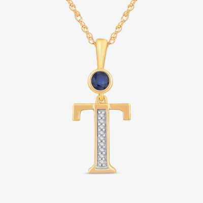 T Womens Lab Created Blue Sapphire 14K Gold Over Silver Pendant Necklace