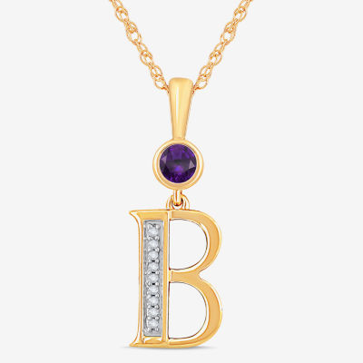 B Womens Genuine Purple Amethyst 14K Gold Over Silver Pendant Necklace