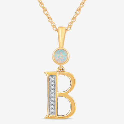 B Womens Lab Created White Opal 14K Gold Over Silver Pendant Necklace