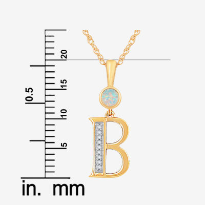 B Womens Lab Created White Opal 14K Gold Over Silver Pendant Necklace