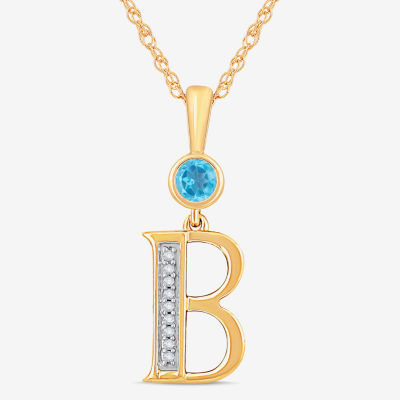 B Womens Genuine Blue Topaz 14K Gold Over Silver Pendant Necklace