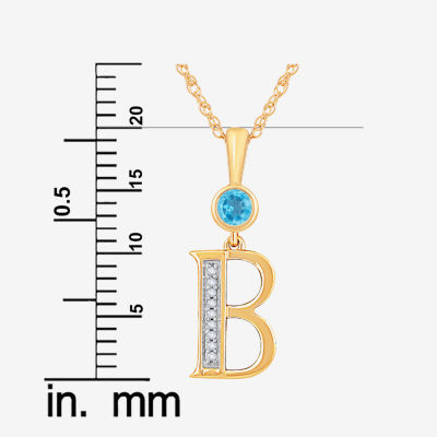 B Womens Genuine Blue Topaz 14K Gold Over Silver Pendant Necklace