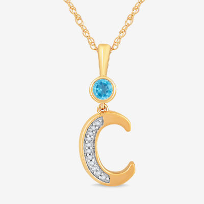 "C" Womens Genuine Blue Topaz 14K Gold Over Silver Pendant Necklace