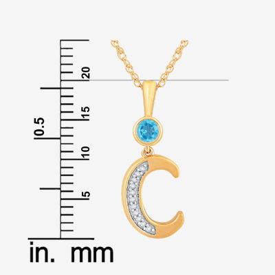 "C" Womens Genuine Blue Topaz 14K Gold Over Silver 18 Inch Pendant Necklace