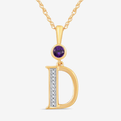 D Womens Genuine Purple Amethyst 14K Gold Over Silver Pendant Necklace