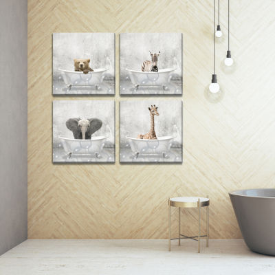 Streamline Art Baby Elephant Bath Canvas Art