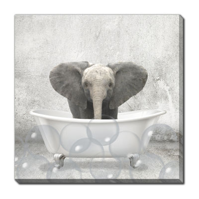 Streamline Art Baby Elephant Bath Canvas Art