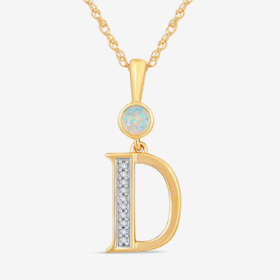 D Womens Lab Created White Opal 14K Gold Over Silver Pendant Necklace