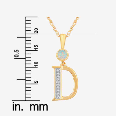 D Womens Lab Created White Opal 14K Gold Over Silver Pendant Necklace