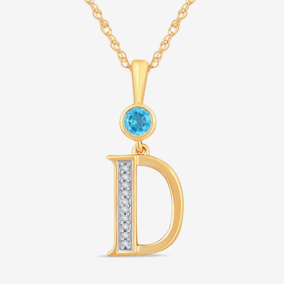 D Womens Genuine Blue Topaz 14K Gold Over Silver Pendant Necklace