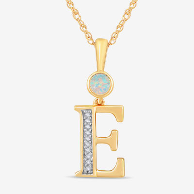 E Womens Lab Created White Opal 14K Gold Over Silver Pendant Necklace