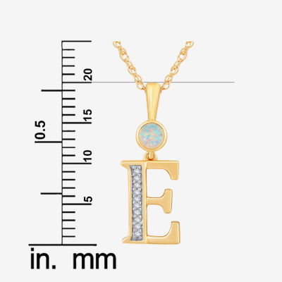 E Womens Lab Created White Opal 14K Gold Over Silver Pendant Necklace