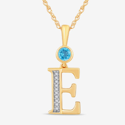 E Womens Genuine Blue Topaz 14K Gold Over Silver Pendant Necklace