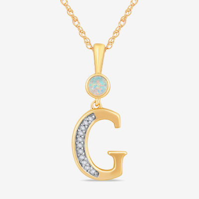 Womens Lab Created White Opal 14K Gold Over Silver Pendant Necklace