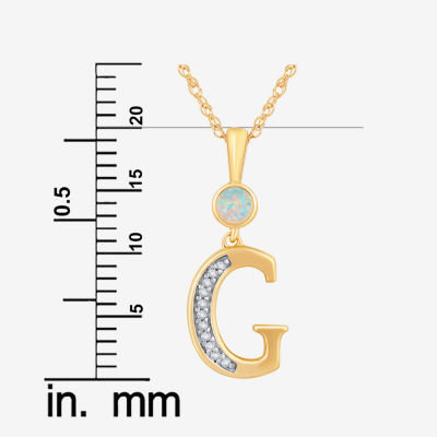 Womens Lab Created White Opal 14K Gold Over Silver Pendant Necklace