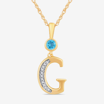 G Womens Genuine Blue Topaz 14K Gold Over Silver Pendant Necklace