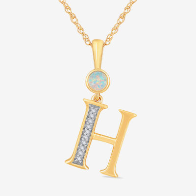 H Womens Lab Created White Opal 14K Gold Over Silver Pendant Necklace