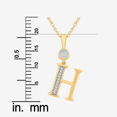 H Womens Lab Created White Opal 14K Gold Over Silver Pendant Necklace