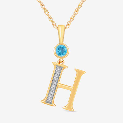 H Womens Genuine Blue Topaz 14K Gold Over Silver 18 Inch Pendant Necklace