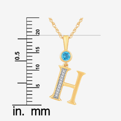 H Womens Genuine Blue Topaz 14K Gold Over Silver 18 Inch Pendant Necklace