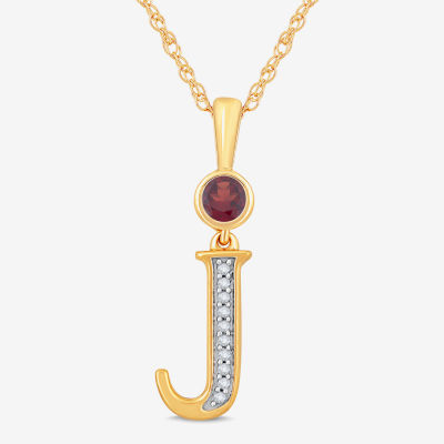 J Womens Genuine Red Garnet 14K Gold Over Silver Pendant Necklace