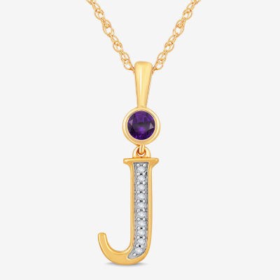 J Womens Genuine Purple Amethyst 14K Gold Over Silver Pendant Necklace