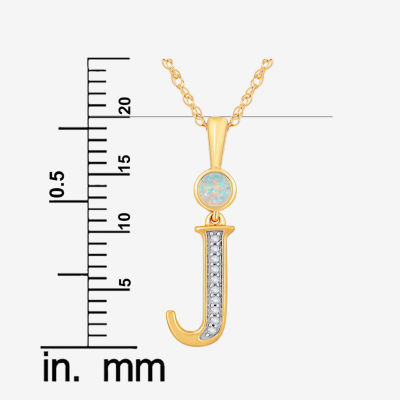 J Womens Lab Created White Opal 14K Gold Over Silver Pendant Necklace