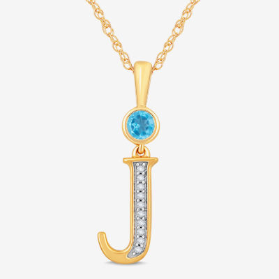 J Womens Genuine Blue Topaz 14K Gold Over Silver Pendant Necklace