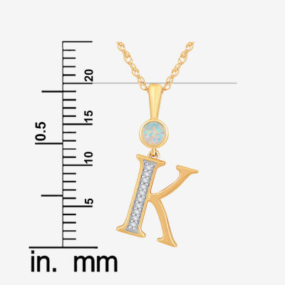 K Womens Lab Created White Opal 14K Gold Over Silver Pendant Necklace