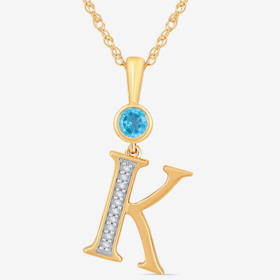 K Womens Genuine Blue Topaz 14K Gold Over Silver Pendant Necklace