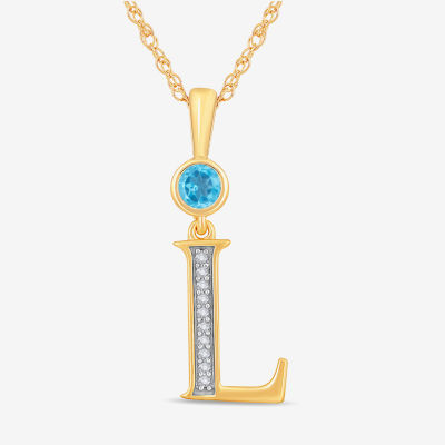 "L" Womens Genuine Blue Topaz 14K Gold Over Silver Pendant Necklace