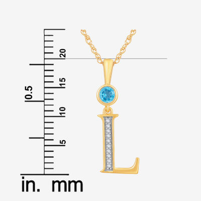 "L" Womens Genuine Blue Topaz 14K Gold Over Silver Pendant Necklace