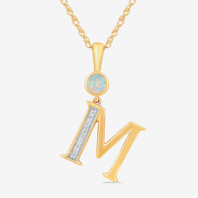 Womens Lab Created White Opal 14K Gold Over Silver Pendant Necklace