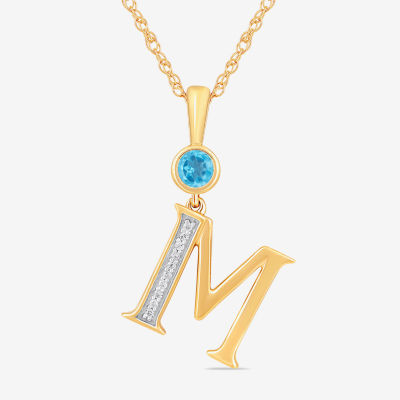 "M" Womens Genuine Blue Topaz 14K Gold Over Silver Pendant Necklace