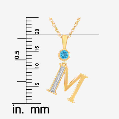 "M" Womens Genuine Blue Topaz 14K Gold Over Silver 18 Inch Pendant Necklace