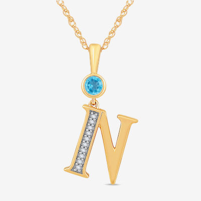 N" Womens Genuine Blue Topaz 14K Gold Over Silver Pendant Necklace