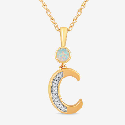 C Womens Lab Created White Opal 14K Gold Over Silver Pendant Necklace