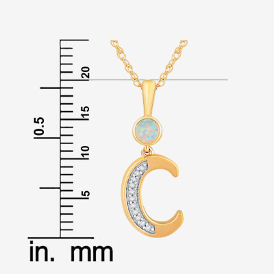 C Womens Lab Created White Opal 14K Gold Over Silver Pendant Necklace