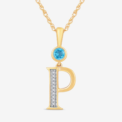 P" Womens Genuine Blue Topaz 14K Gold Over Silver Pendant Necklace